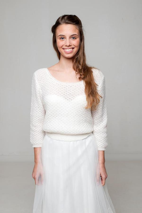 BRAUT-PULLOVER in Ivory mit 3/4 Arm - warme Schönheit für die moderne Braut